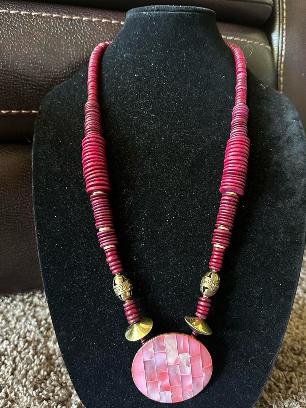 Vintage unique bold burgundy necklace.
